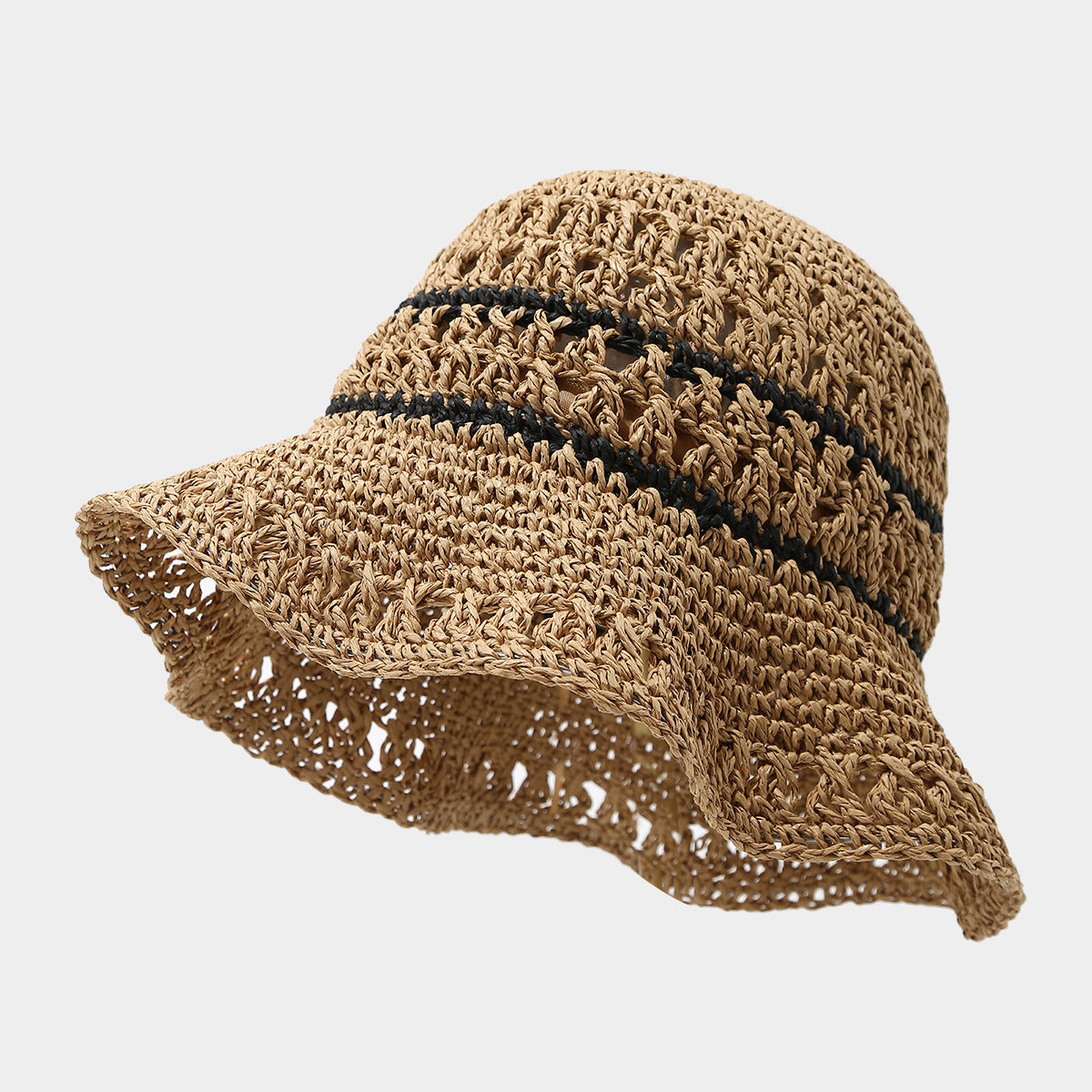 Breathable Crochet Straw Bucket Hat for Seaside Women