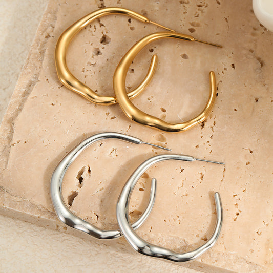 C-Ring Hoop Earrings Stainless Steel 18K Gold Plated