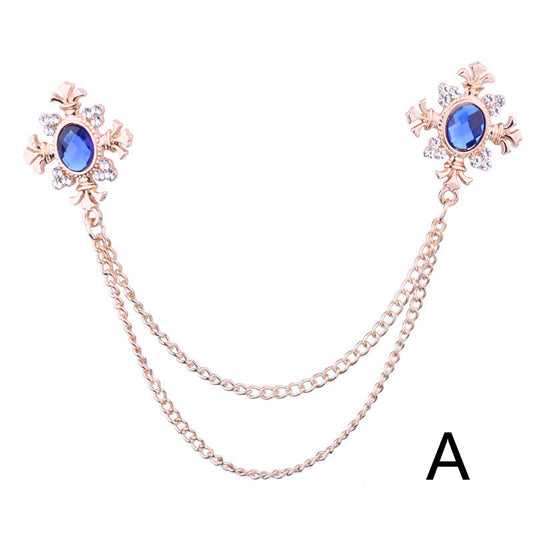 Fringed Rhinestone Cross Collar Chain & Brooch Pin