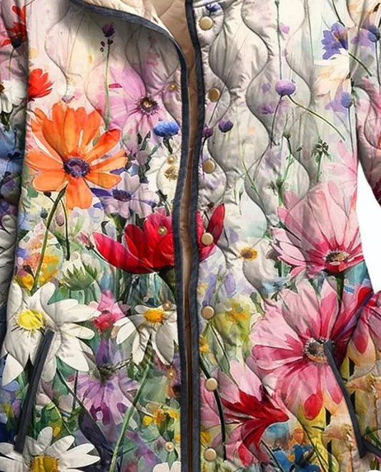 Printed Tuck Flower Cotton Coat