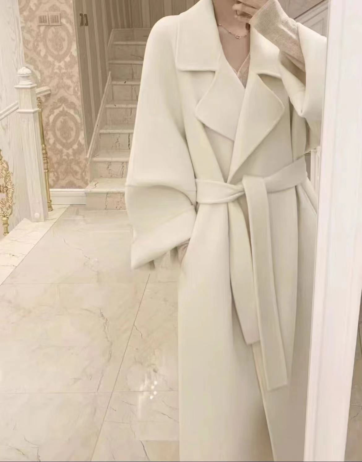 Elegant Tie-Waist Woolen Outerwear