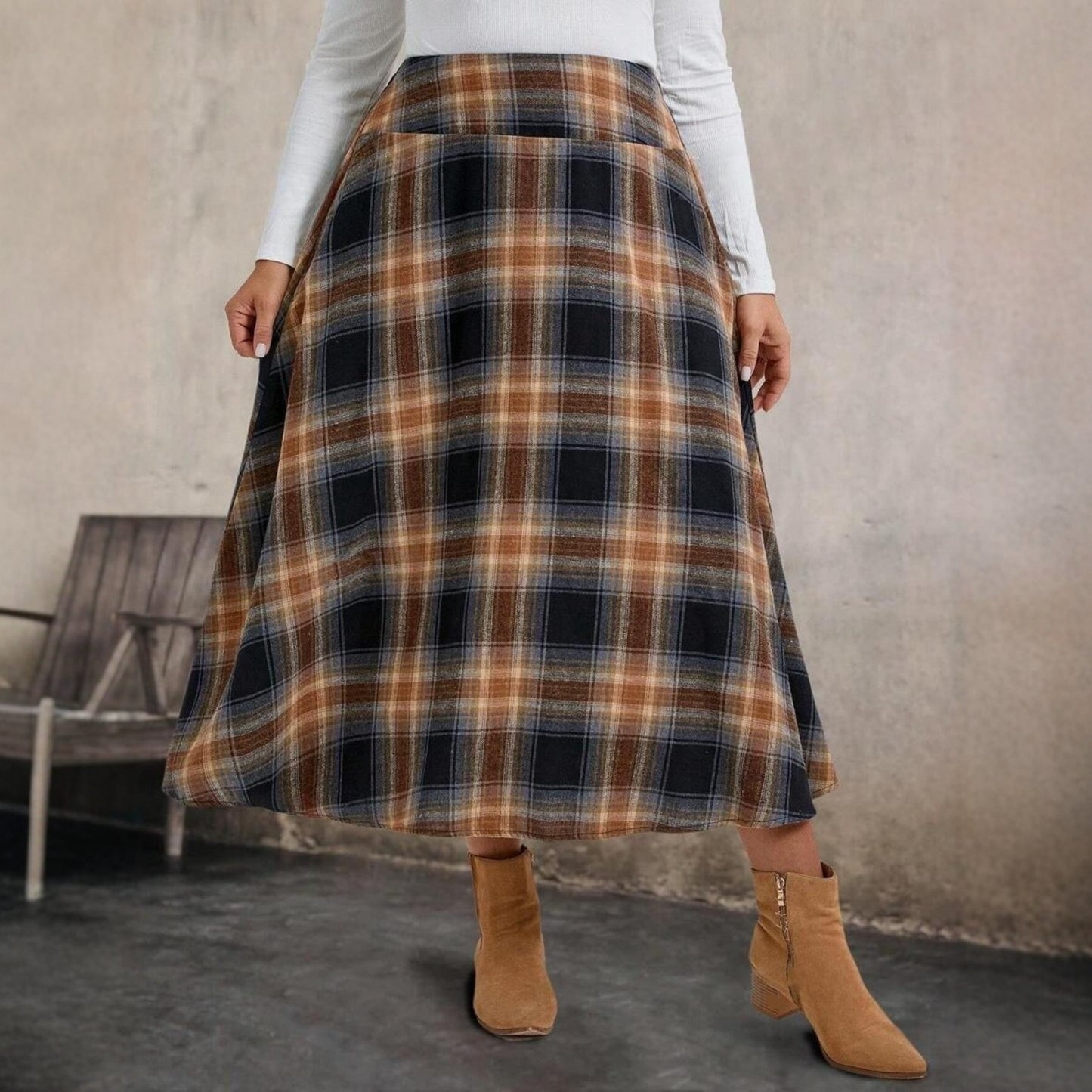 European/American Women's Flannel Plaid Skirt