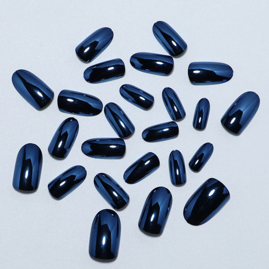 Wearable Blue Chrome Metallic Fake Nails