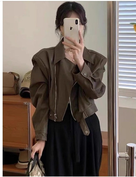 Vintage Style Long Sleeve Faux Leather Jacket