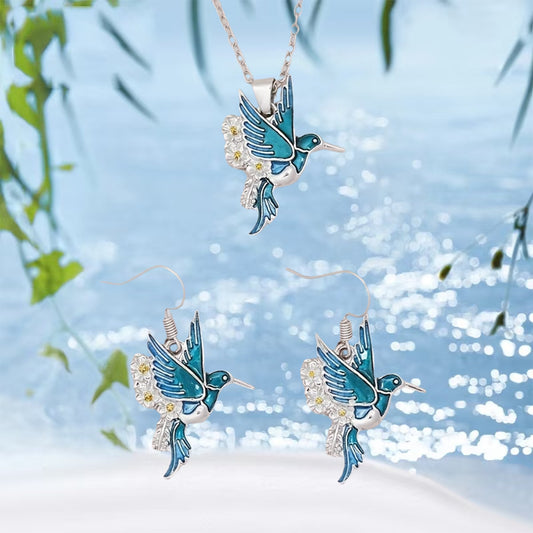 Hummingbird Pendant & Drop Earring Set