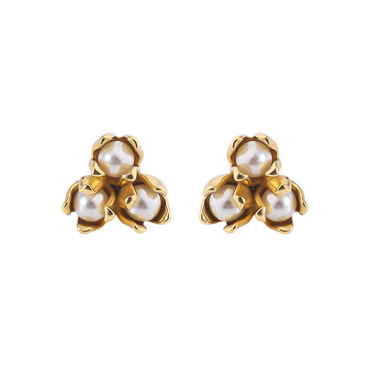 18K Gold Plated Stainless Steel Pearl Studs