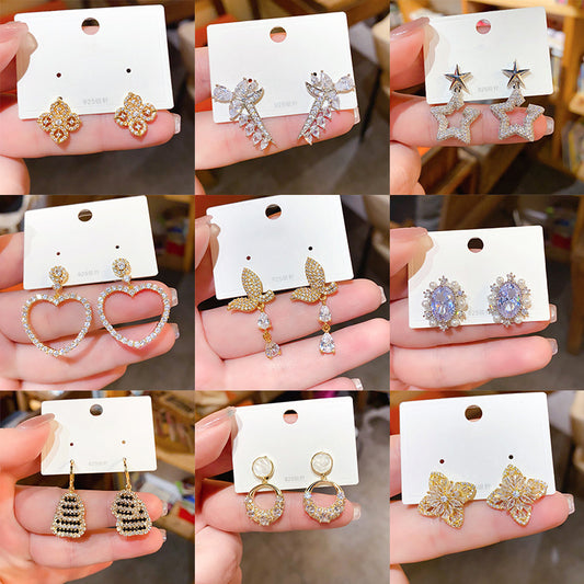 Light Luxury Heart-Shaped Zircon & Multi-Shape Stud Earrings