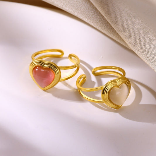 Chic Vintage Stainless Steel Heart Dangle Charm Ring