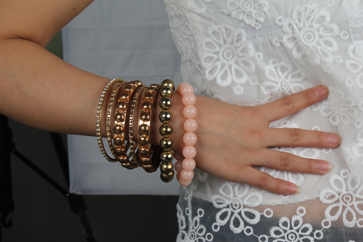 Women's Vintage Style Rhinestone & Burnished Gold Bangle Stack