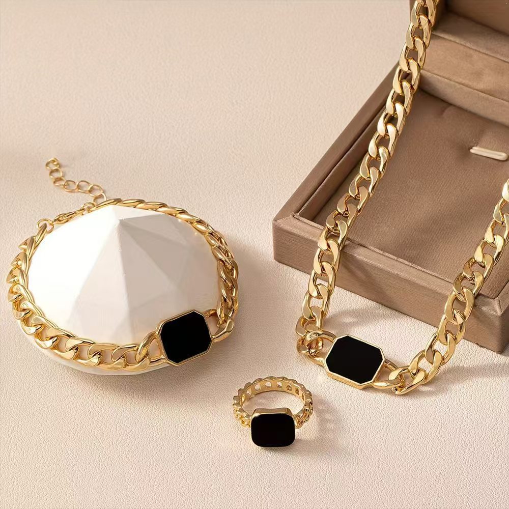 Minimalist Square Design Chain Necklace, Bracelet, and Ring Set
