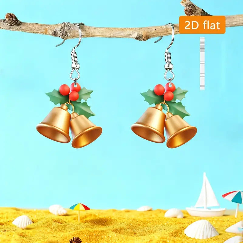 Cute Holiday Tree and Bell Charm Casual Earrings