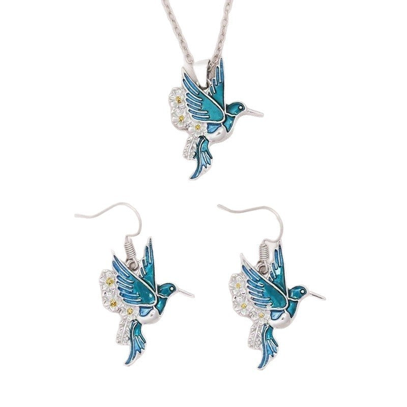 Hummingbird Pendant & Drop Earring Set