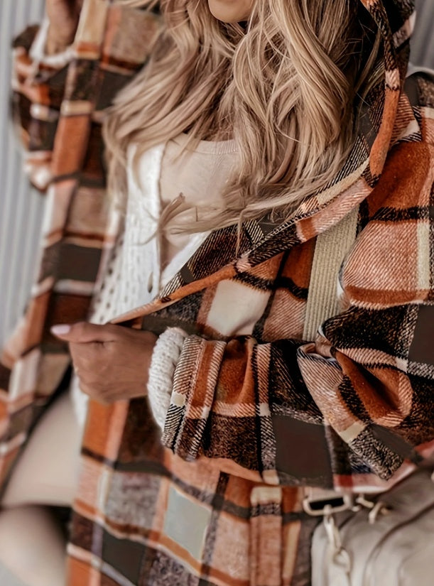 Plaid Hooded Jacket with Pocket Detail