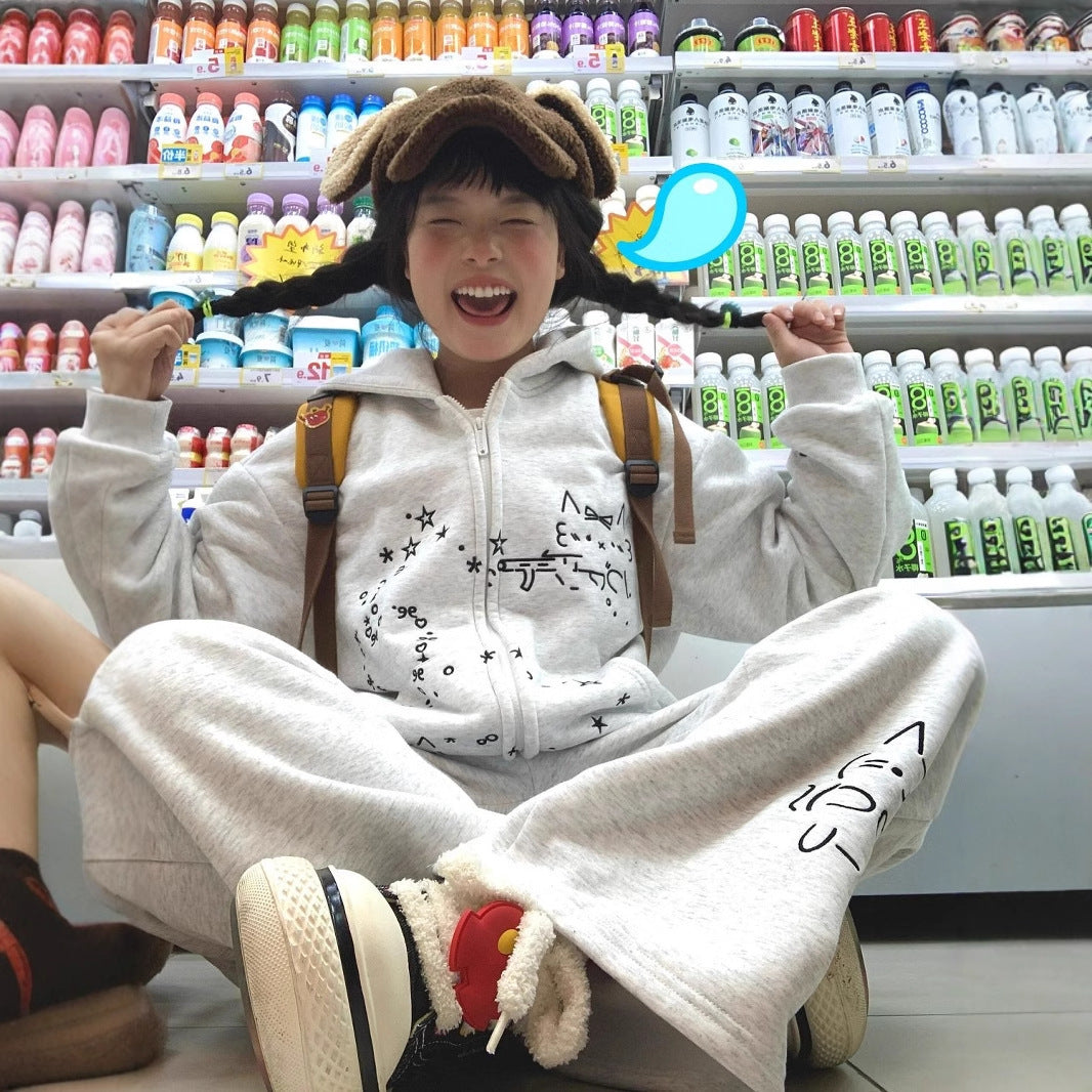 Women's Loose Casual Cute Cartoon Embroidery Pullover Hoodie