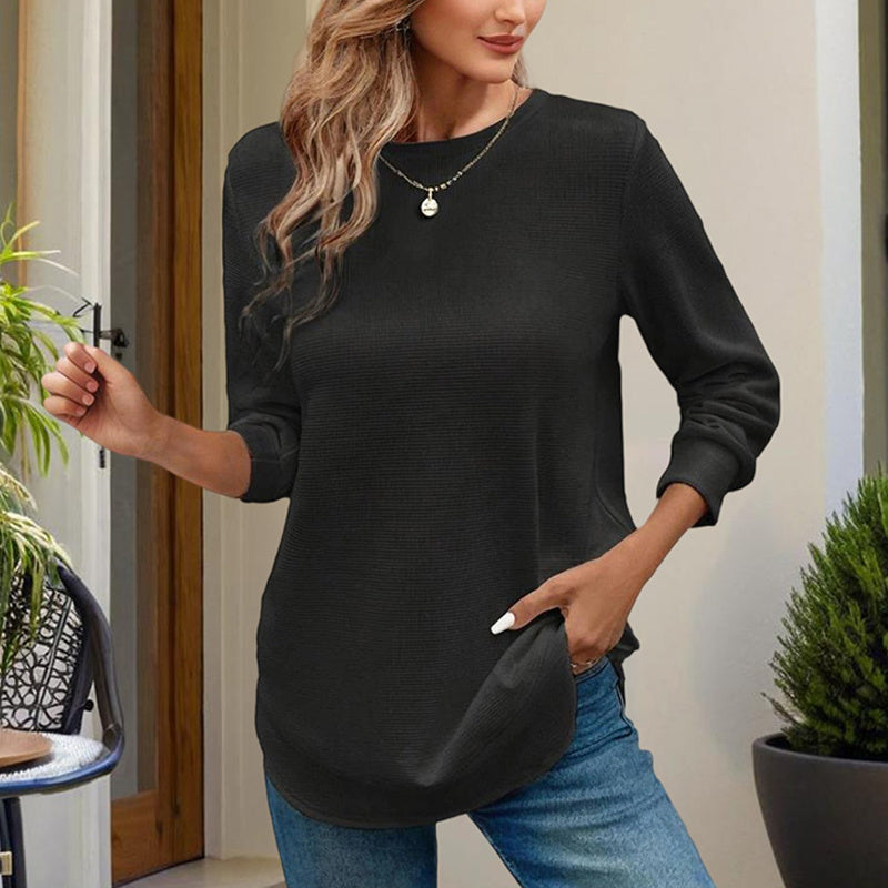 Women's Elegant Solid Color Crewneck Pullover Sweatshirt