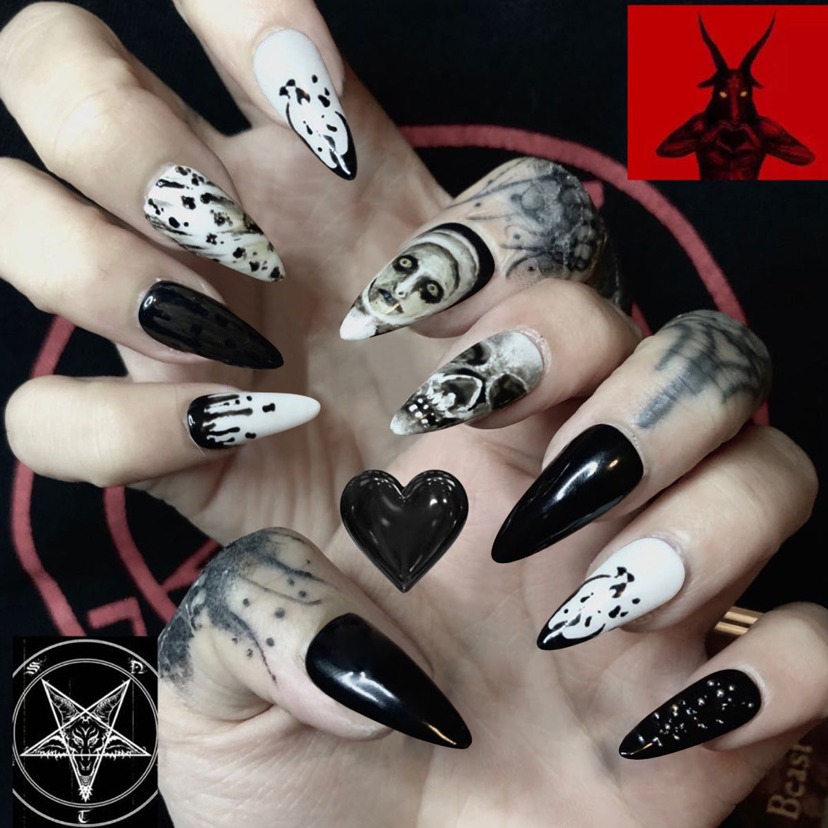 Gothic Rock Skull Wearable Fake Nails