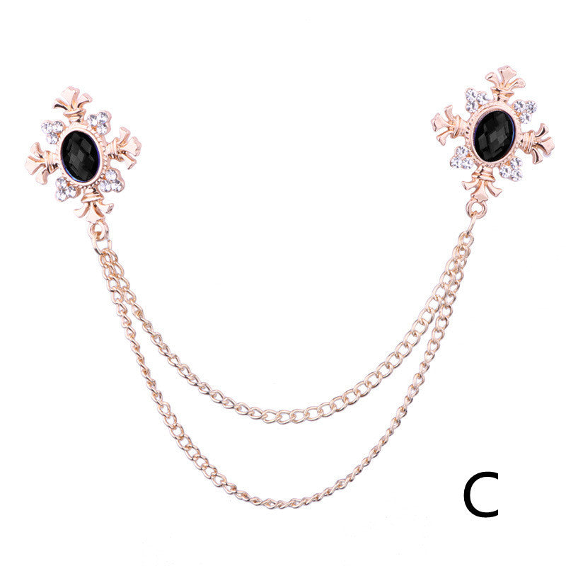 Fringed Rhinestone Cross Collar Chain & Brooch Pin