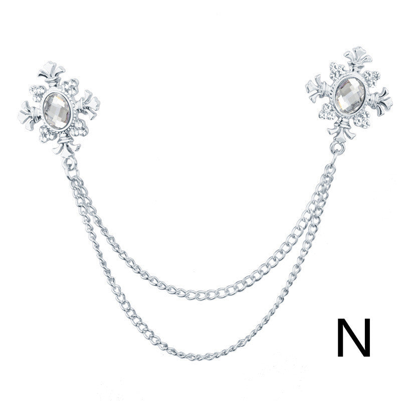 Fringed Rhinestone Cross Collar Chain & Brooch Pin