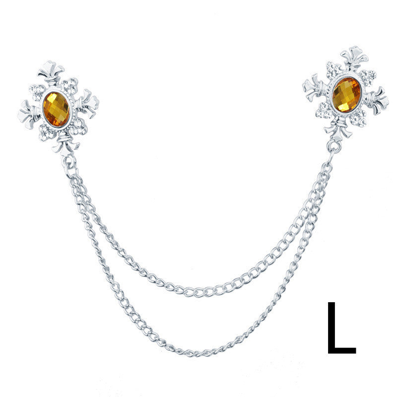 Fringed Rhinestone Cross Collar Chain & Brooch Pin