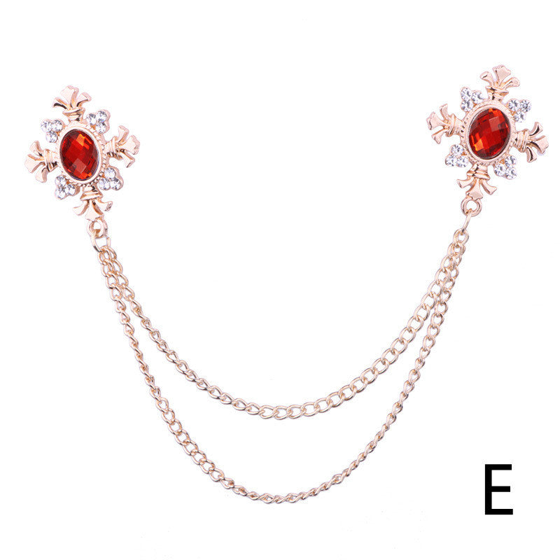 Fringed Rhinestone Cross Collar Chain & Brooch Pin