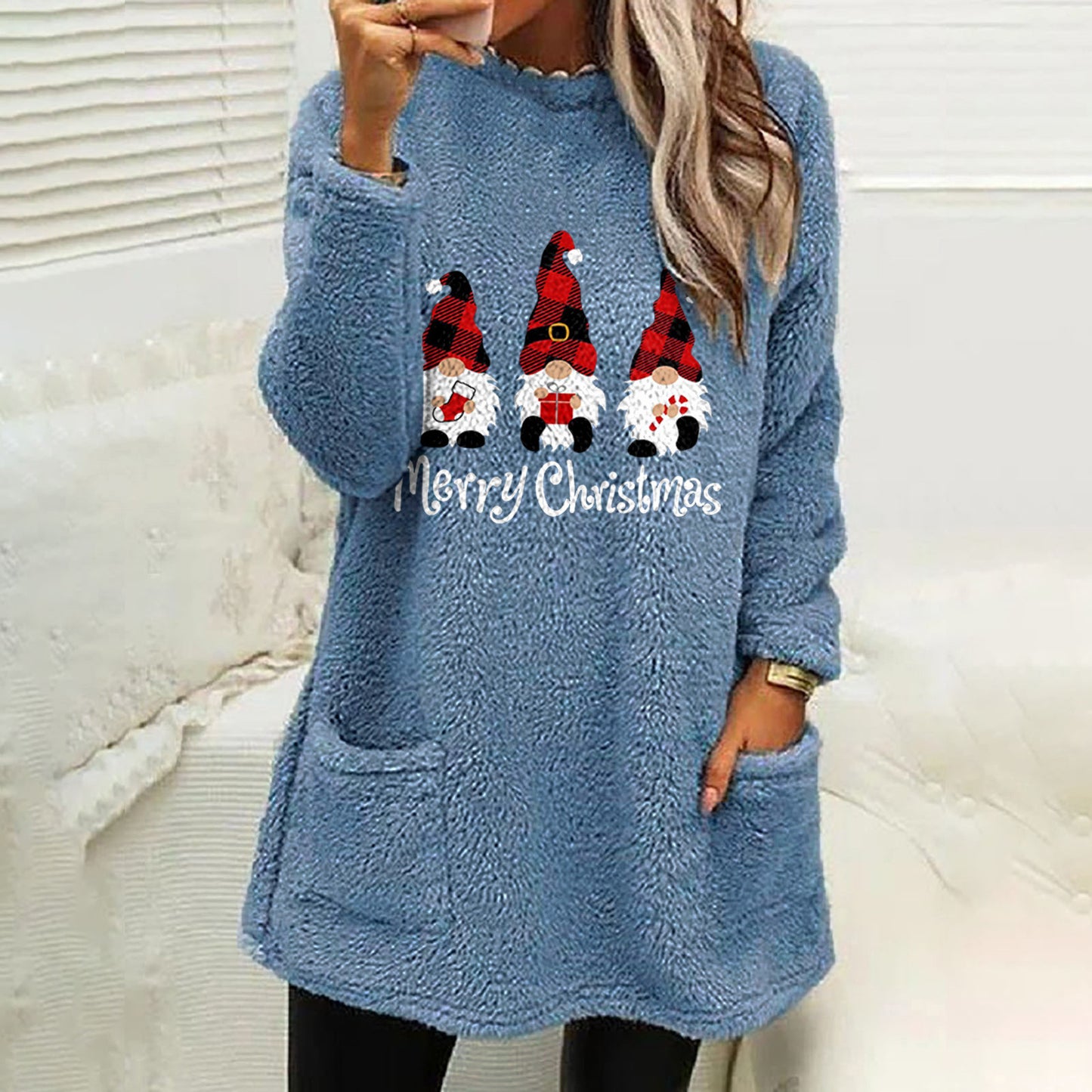 Women's Holiday Letter Graphic Long Sleeve Pocket Fleece Top