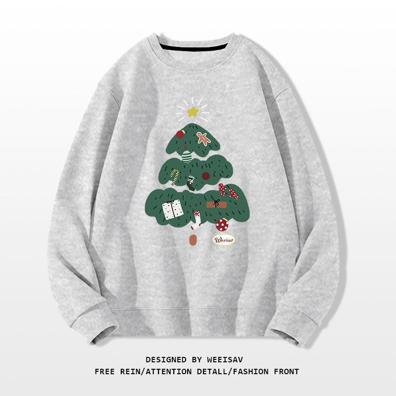 Casual Holiday Christmas Tree Round-Neck Sweatshirt