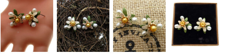 Freshwater Yellow Pearl Leaf Dangle Earrings