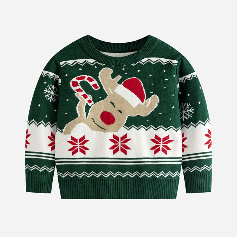 Cartoon Elk Jacquard Pullover Sweater