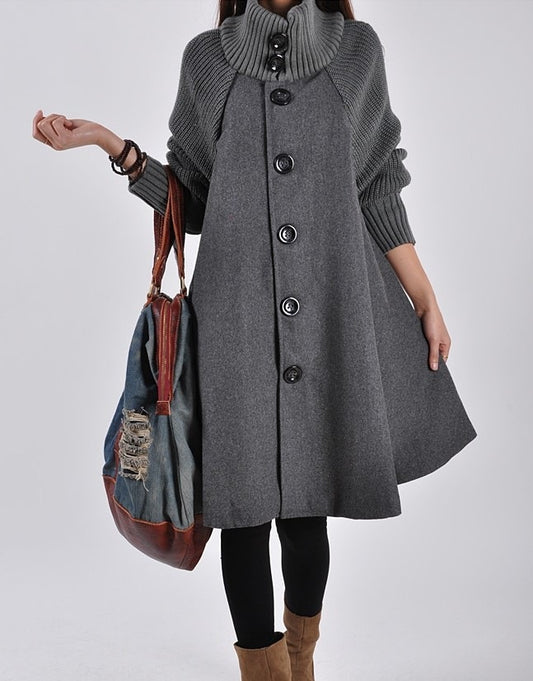 Cloak-Style Wool Blend Maxi Coat