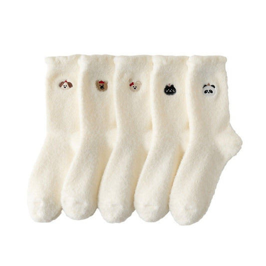 Women's Plush Fleece-Lined Thick Cartoon Mid-Calf Socks