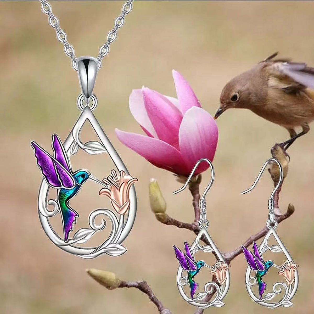 Hummingbird Dripping Oil Jewelry Set