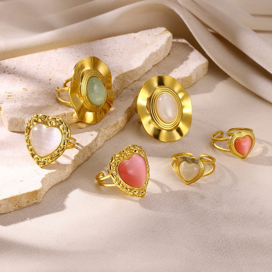 Chic Vintage Stainless Steel Heart Dangle Charm Ring