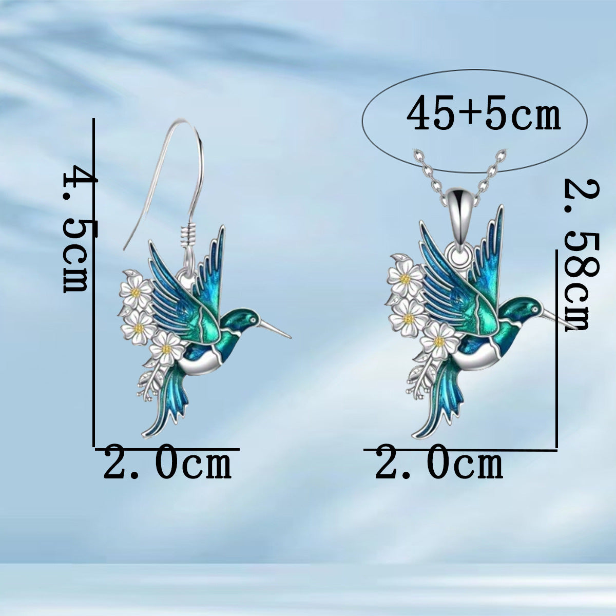 Hummingbird Pendant & Drop Earring Set