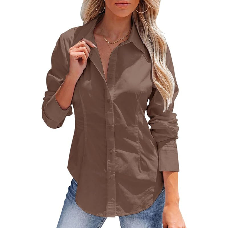 Pure Color Office Temperament Shirt Top