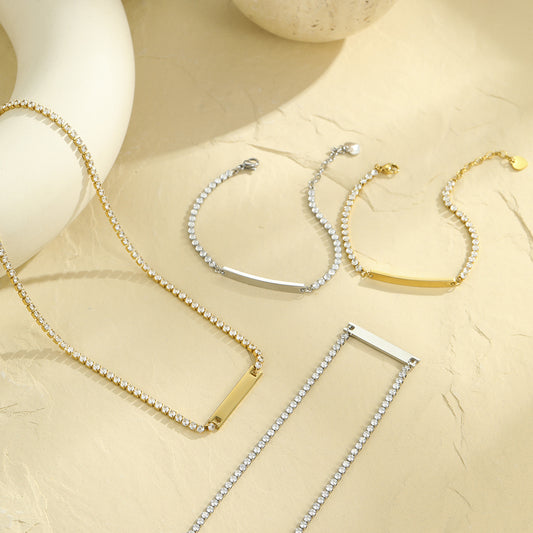 Diamond-Embedded Lettering Charm Bracelet