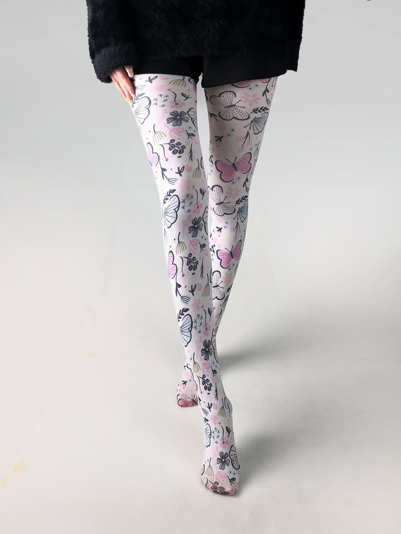 Women's Japanese Color Rose Printed Pantyhose