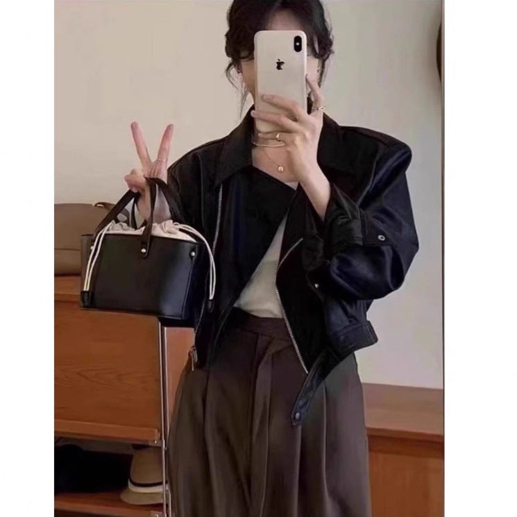 Vintage Style Long Sleeve Faux Leather Jacket