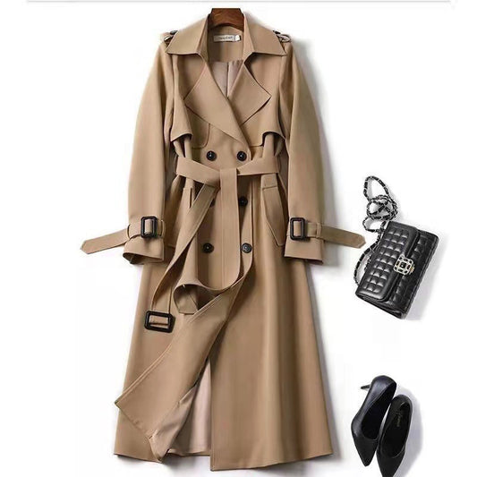 Women's Classic Solid Mid-Length Trench Coat