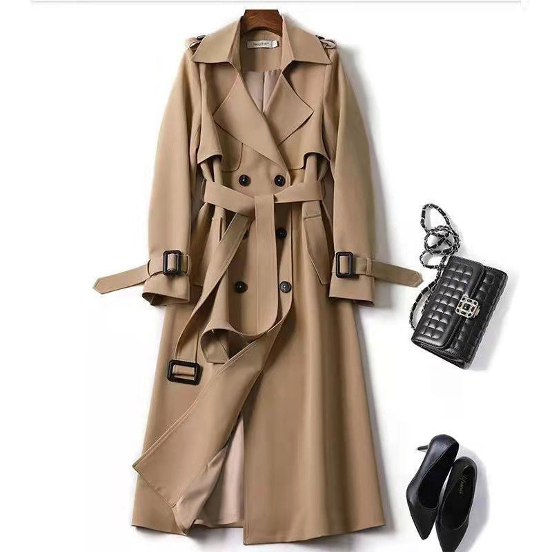 Women's Classic Solid Mid-Length Trench Coat
