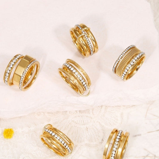 Luxury Copper & Zircon Twin Design Ring with 18K Gold Plating