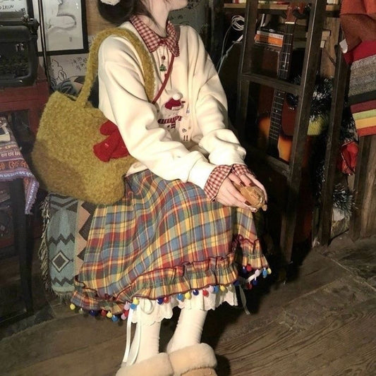 Women's Christmas Retro Color Plaid Skirt