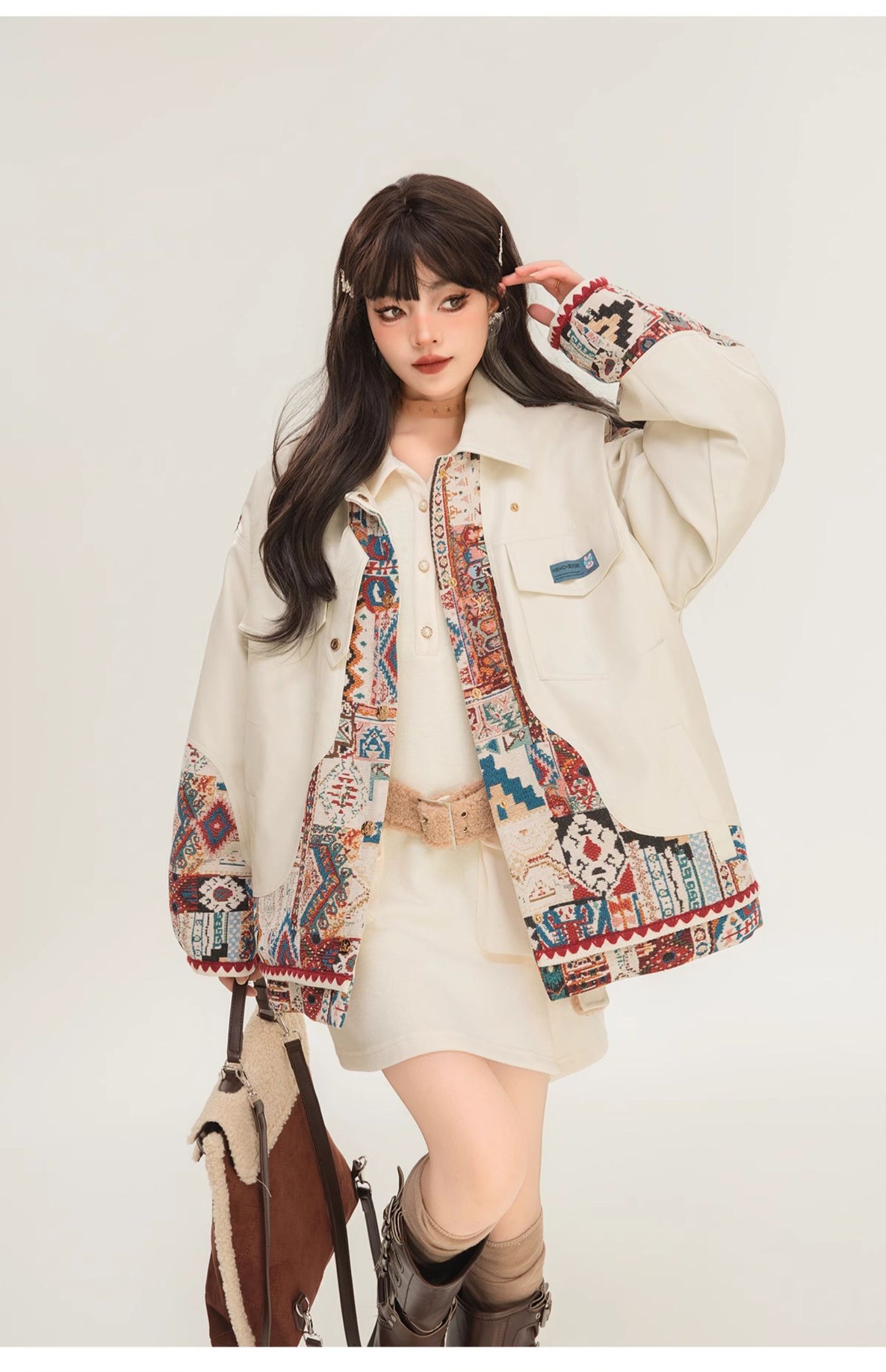 Women's Jacquard Panel Biker Jacket