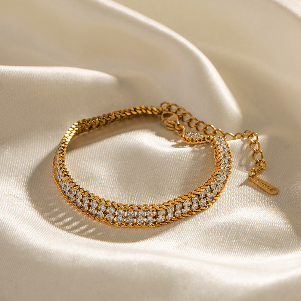 Double Strand White Zircon Bracelet in 18K Gold