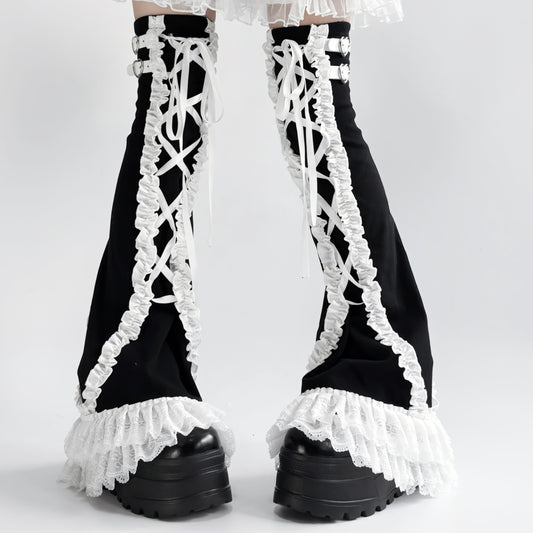 Versatile Lace Trim Over-the-Calf Slimming Socks