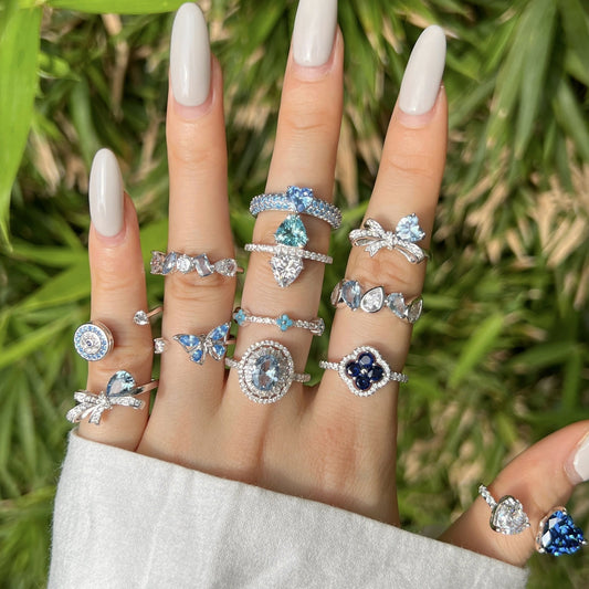 Women's Fashion S925 Sterling Silver Sea Blue Zircon Ring