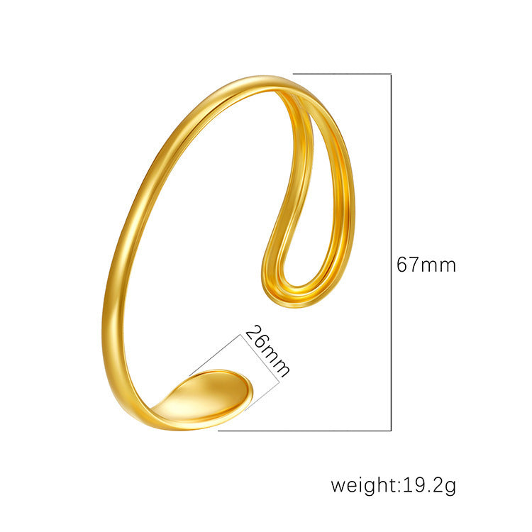 Chic Women's Open-End Stainless Steel C-Shaped Cuff Bracelet