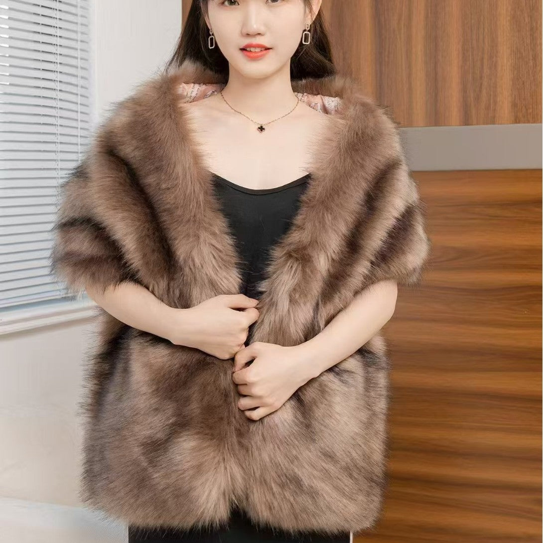 Women's Big Fur Collar Scarf Shawl Wrap