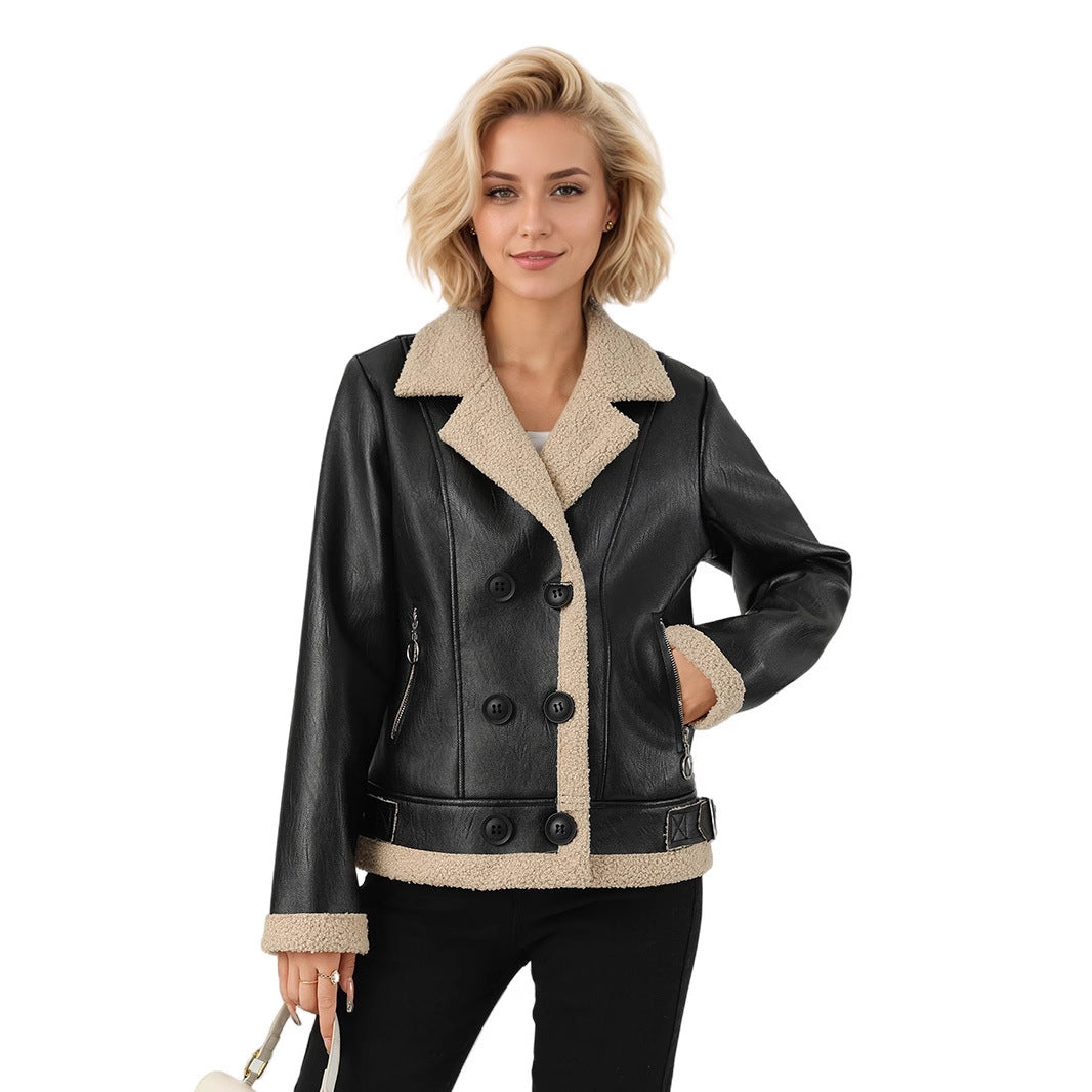 Women's Fleece Lined Faux Leather Coat