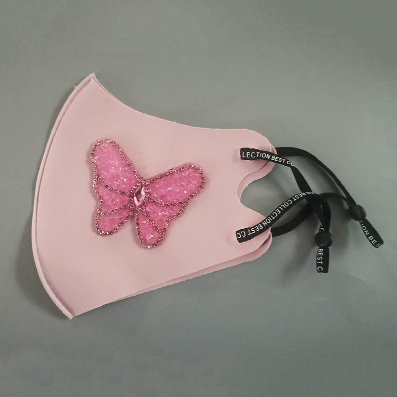 Rhinestone Smiley Butterfly Pattern Sun Block Face Mask