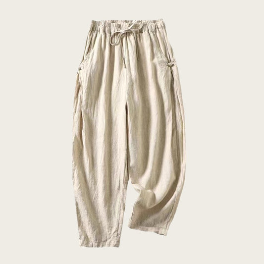 Casual Cotton Cropped Harem Pants with Buckle
